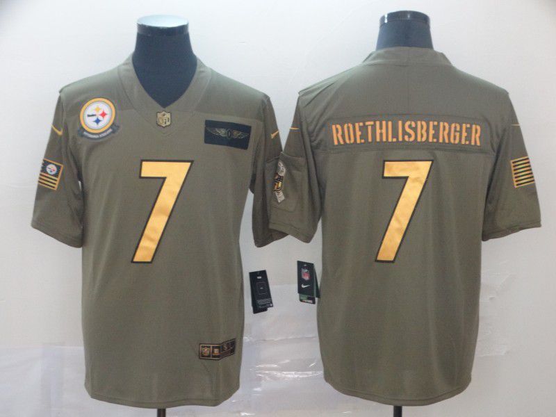 Men Pittsburgh Steelers 7 Roethlisberger green Nike Olive Salute To Service Limited NFL Jersey